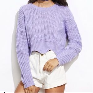 Cropped Scalloped Purple/Lavender Sweater